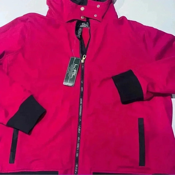 Lauren Ralph Lauren Hoodie‎ Women 3XL Red Black Zip Logo Arm Patch Cotton Gold - Picture 1 of 6
